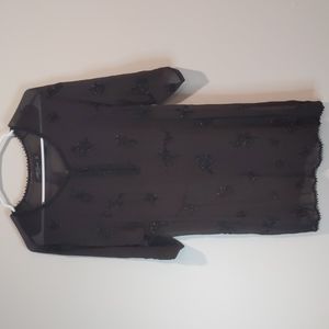 All Saints Black Silk Beaded Tunic with Keyhole open back.